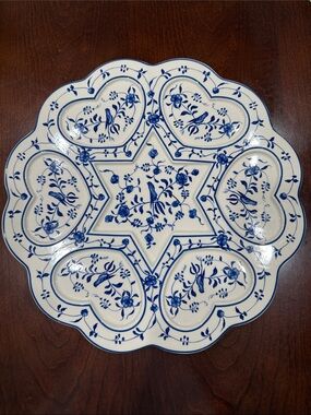 Mottahedeh Vintage Blue & White Vienna 1900 Passover Seder Plate Porcelain.